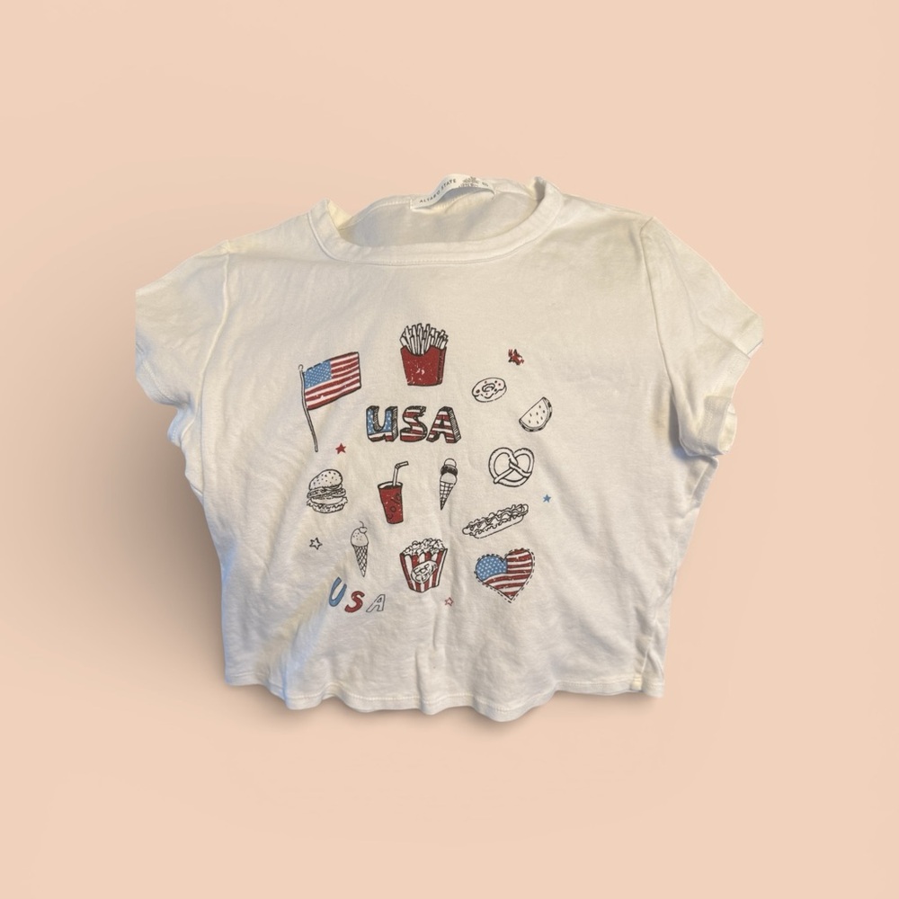Altar'd State White USA Cropped T-Shirt. Size XXL